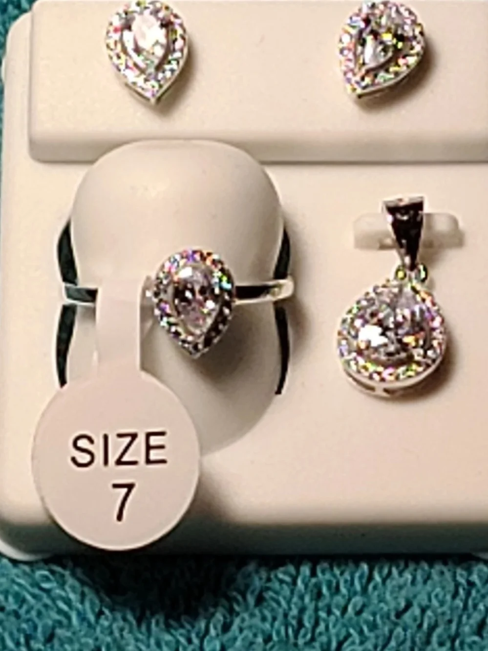 Sterling Silver Teardrop Cubic Zirconia Jewelry Set - Clear